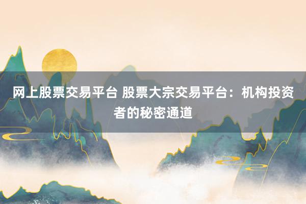 网上股票交易平台 股票大宗交易平台：机构投资者的秘密通道