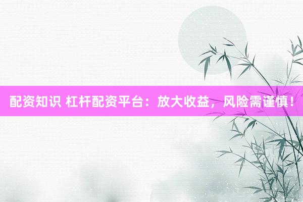 配资知识 杠杆配资平台：放大收益，风险需谨慎！