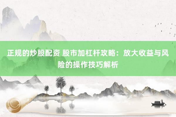 正规的炒股配资 股市加杠杆攻略：放大收益与风险的操作技巧解析