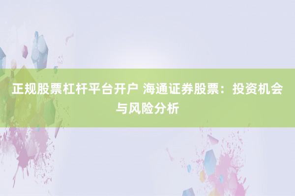 正规股票杠杆平台开户 海通证券股票：投资机会与风险分析