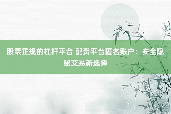 股票正规的杠杆平台 配资平台匿名账户：安全隐秘交易新选择
