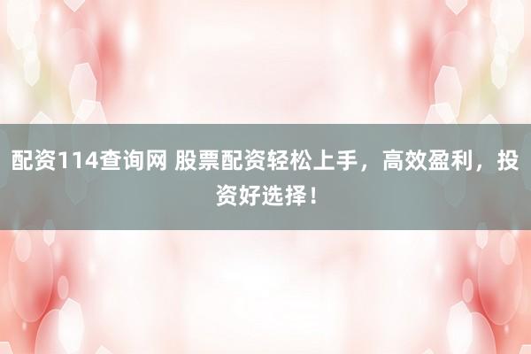 配资114查询网 股票配资轻松上手，高效盈利，投资好选择！