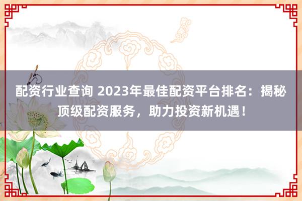 配资行业查询 2023年最佳配资平台排名：揭秘顶级配资服务，助力投资新机遇！