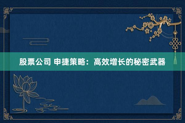股票公司 申捷策略：高效增长的秘密武器