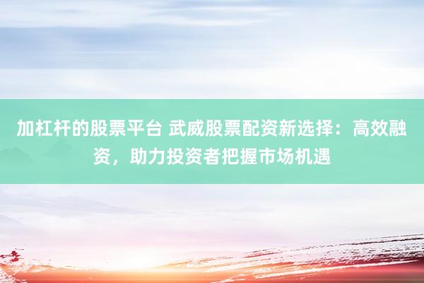 加杠杆的股票平台 武威股票配资新选择：高效融资，助力投资者把握市场机遇