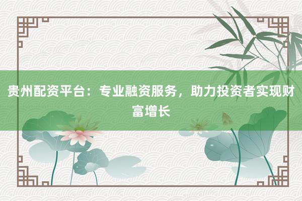 贵州配资平台：专业融资服务，助力投资者实现财富增长