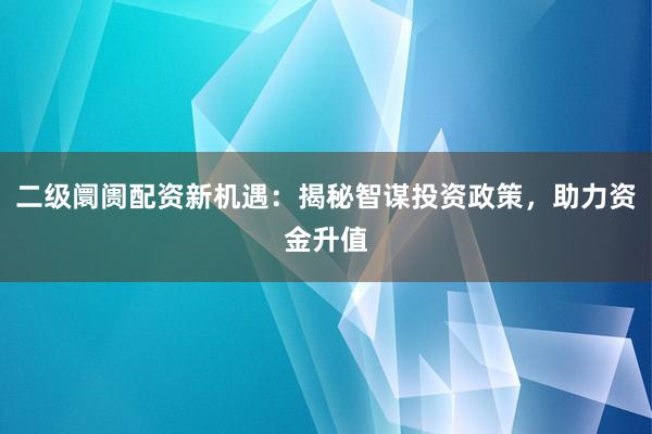 二级阛阓配资新机遇:揭秘智谋投资政策,助力资金升值