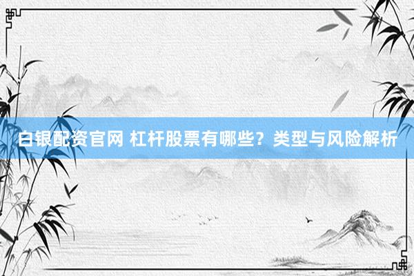 白银配资官网 杠杆股票有哪些？类型与风险解析